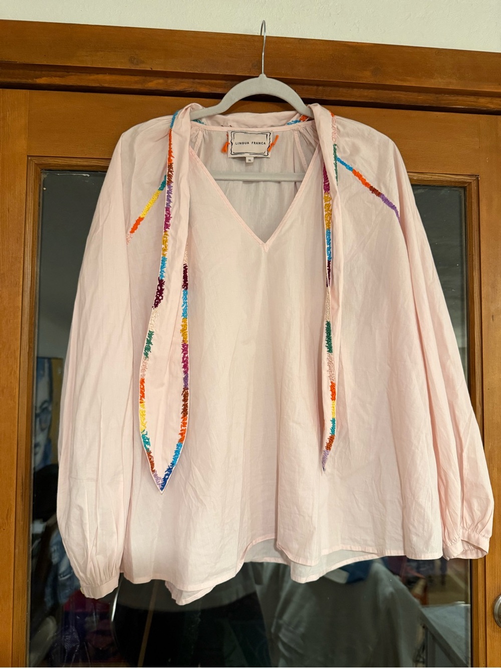 Lingua Franca Hand Embroidered Tie Blouse